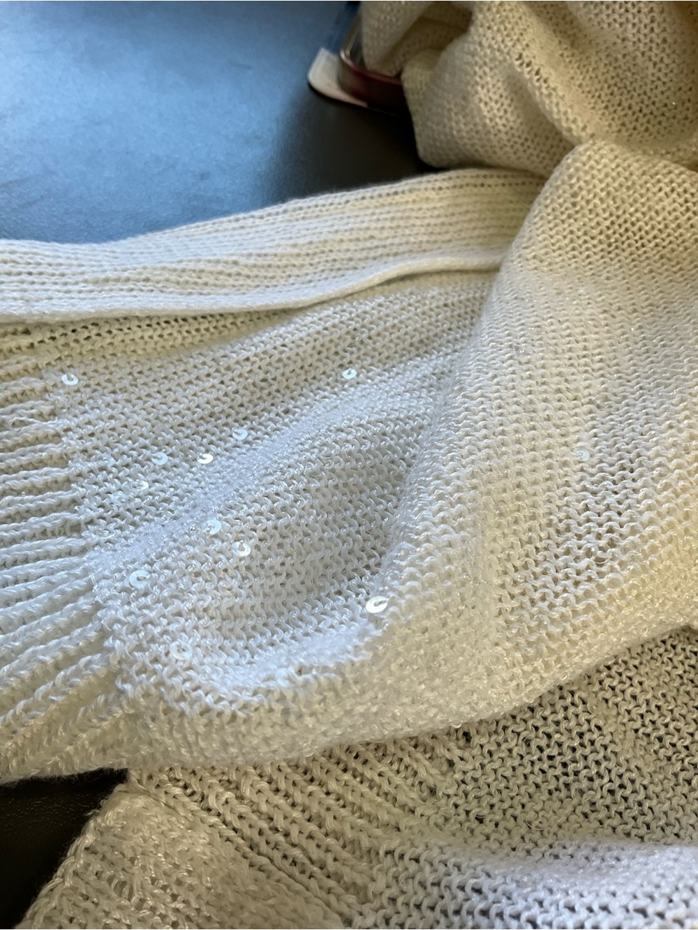 BRUNELLO CUCINELLI White Sequin Sparkle Knit Cardigan Open Front Lightweight M - Picture 4 of 10